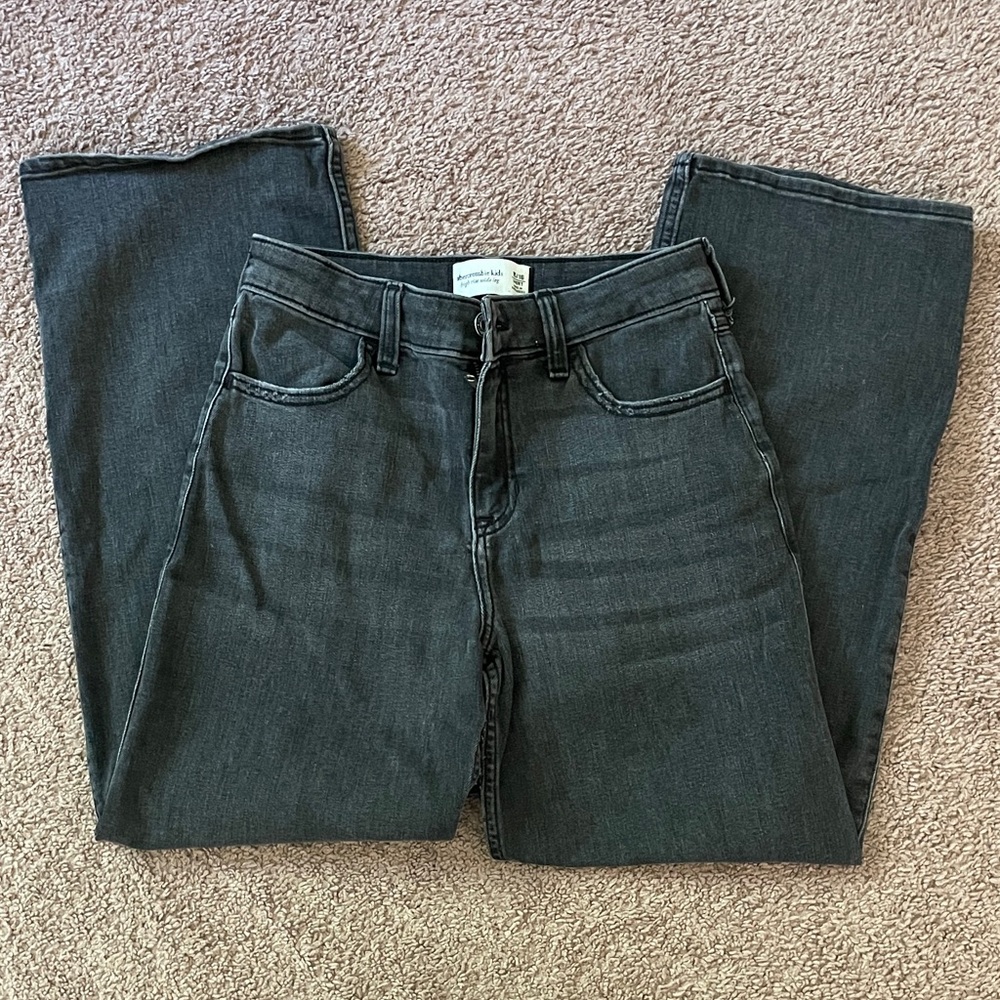 Abercrombie Kids Black High Rise Wide Leg Jeans Short